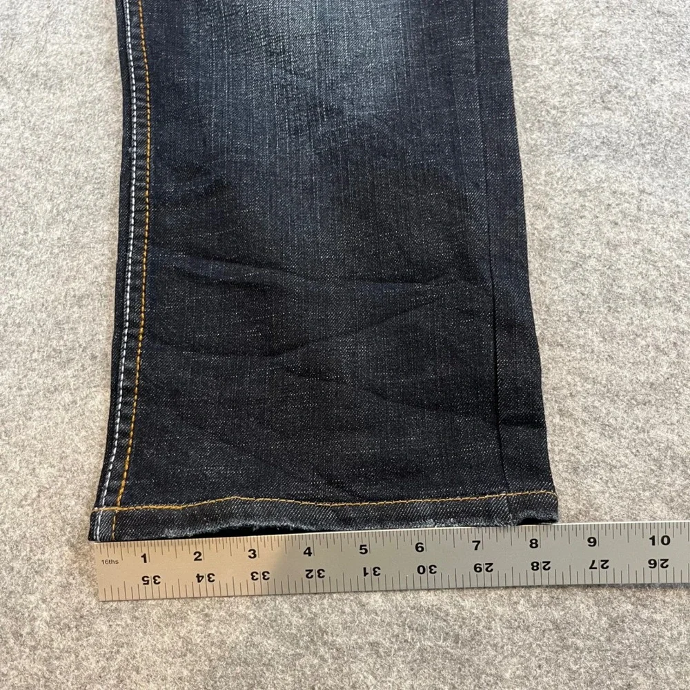 Flypaper Blue Mens Bootcut‎ Jeans Dark Wash Y2K Grunge 36x32 Embroidered Pocket